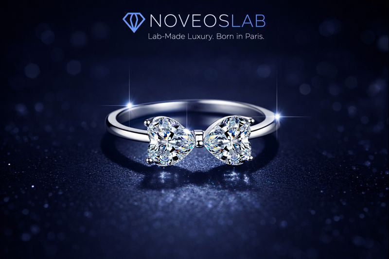 Moissanite Heart Bow Ring – 1.6 CT Total Lab-Made Luxury • Born in Paris