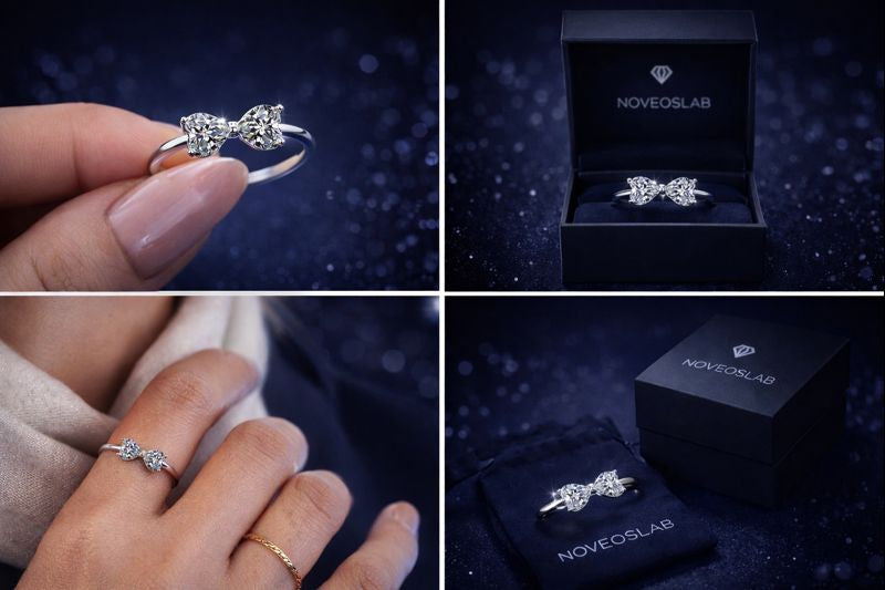 Moissanite Heart Bow Ring – 1.6 CT Total Lab-Made Luxury • Born in Paris