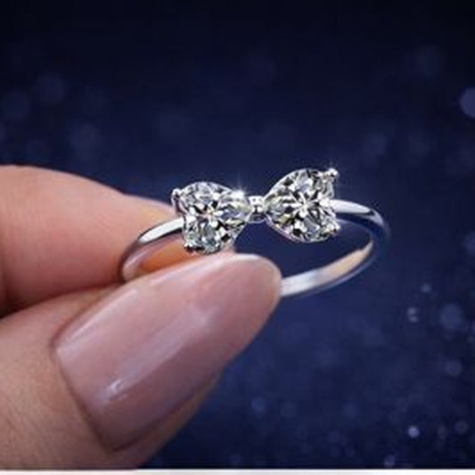 Moissanite Heart Bow Ring – 1.6 CT Total Lab-Made Luxury • Born in Paris